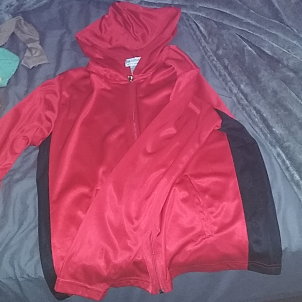 Red and black zip-up hoodie